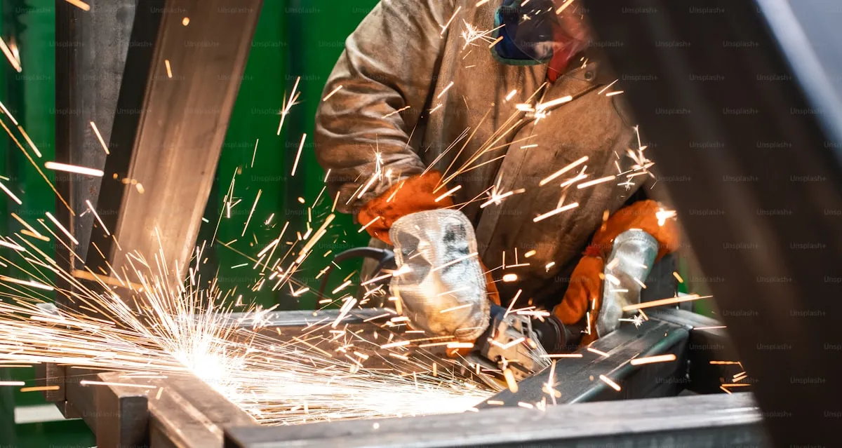Amoladora angular cortando metal con chispas